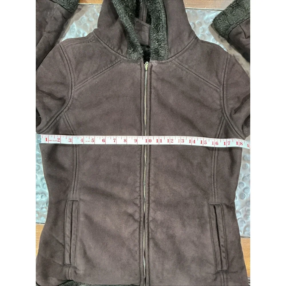 Faux Suede And Shearling Lined coat women Small, Dark Brown, Hooded, Classic - Picture 10 of 11